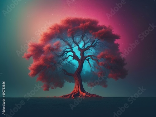 tree  glowing lines  blank background  for design  isolated