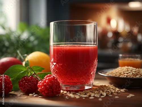 A Refreshing Glass of Raspberry Juice Paired With a Nutritious Bowl of Oatmeal