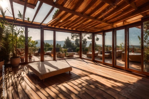 solarium terace of a house with wooden floors