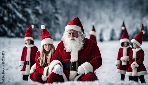 Obraz na płótnie Santa and children in Santa costumes w salonie