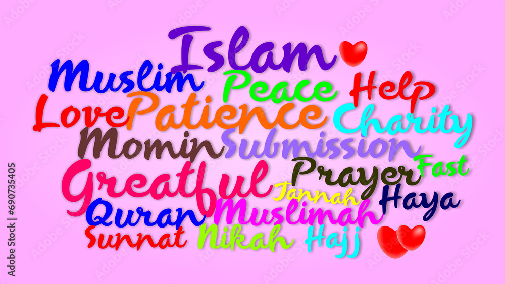 Islamic Typography wallpaper with purple background and colorful text for desktop