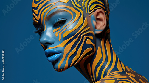 Magazine shot of woman with leopard face  in body art style  airbrush painting  airbrush  body art   pop art