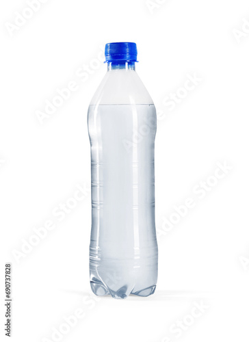 One plastic bottle with fresh water isolated on white