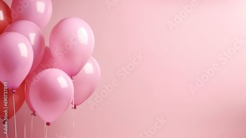 Pink ballons on a light pink background with copy space, celebration background