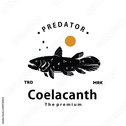 vintage retro hipster coelacanth logo vector outline silhouette art icon