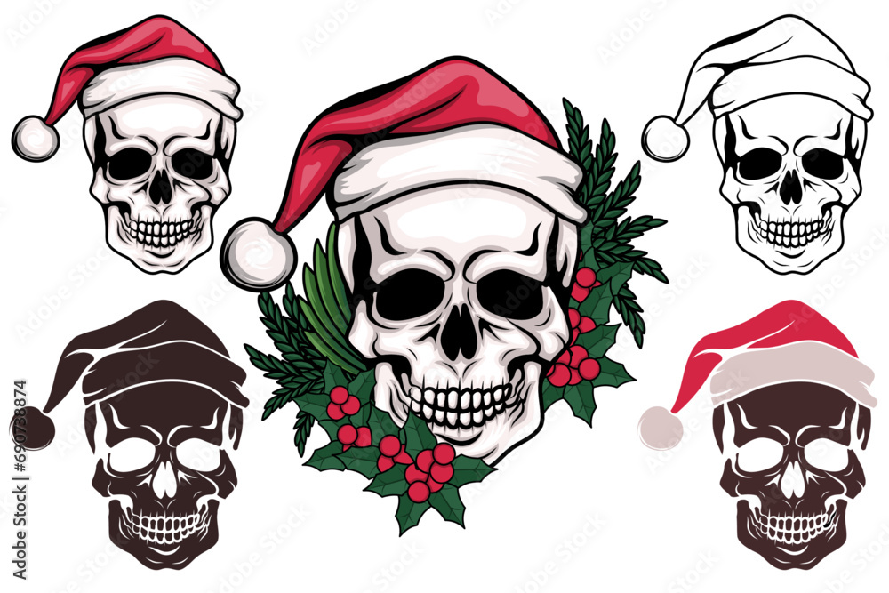 Skull Santa hat with Flower Bundle, Skull with Hat, Christmas Skull, Christmas, Christmas Clipart, Skull Silhouette Cut Files Skull Santa hat with Flower Bundle, Skull with Hat, Christmas Skull, Christmas, Christmas Clipart, Skull Silhouette Cut Files