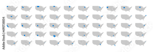 States of American territory. North America. Vector illustration of highlighted all states of America. Eps 10