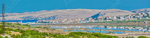 Panoramic Landscape of Pag Town and Salt Pans photo
