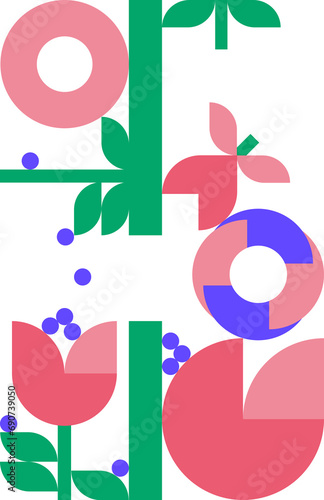 Abstract minimalist Art. geometric shapes and plants. Flowers, leaves. Set of vector paintings. Bauhaus. Backgrounds for poster, banner, print.