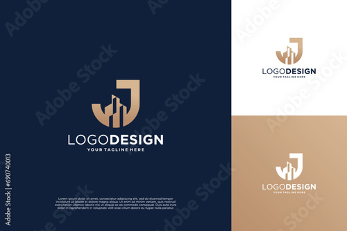 Letter J building logo design. letter J with real estate symbol.