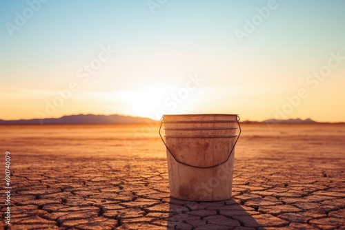 An empty bucket symbolizes the urgency of drought conditions