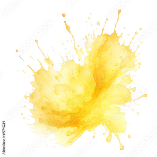 watercolor yellow splash isolated on white background PNG File.