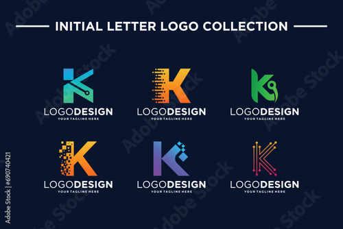 Set of creative letter K digital technology logo design.