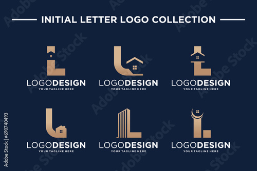 Set of initial letter L logo design real estate concept. Letter L building logo template