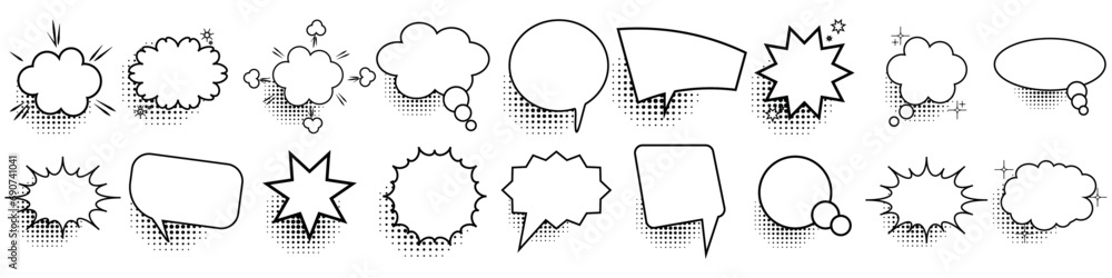 Obraz premium Speech Bubble icon set with halftone. Talk, Cloud comic speech bubbles collection.