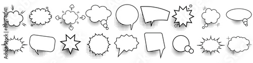 Speech Bubble icon set with halftone. Talk, Cloud comic speech bubbles collection.
