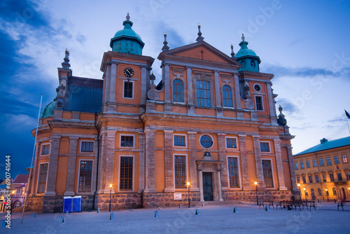 Night view of baroque style Kalmar Cathedral, Sweden