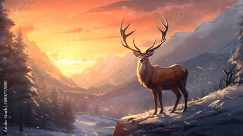 deer in the mountains under sunset © rai stone