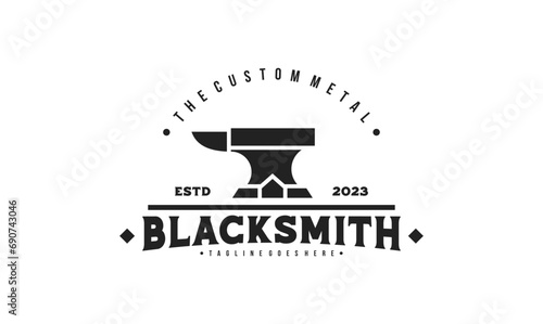 Anvil blacksmith logo design tamplate. Retro blacksmith illustration simple design.