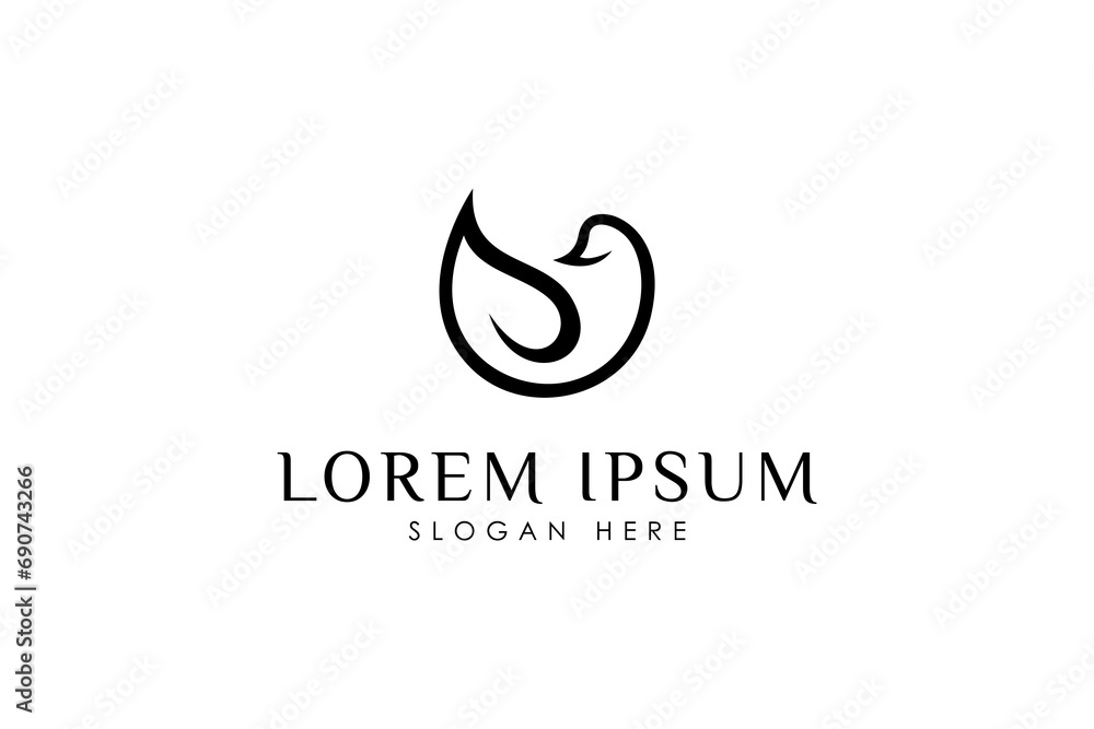 Swan logo icon with simple leaf combination Swan logo icon with simple leaf combination