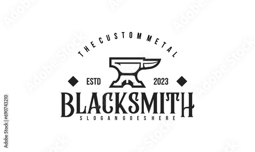 Anvil blacksmith logo design tamplate. Retro blacksmith illustration simple design.