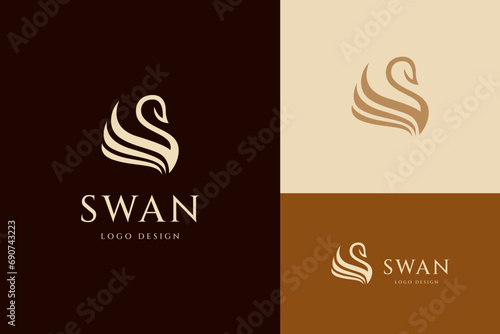 Elegant swan logo icon. Luxury cosmetic brand template. Vector illustration.