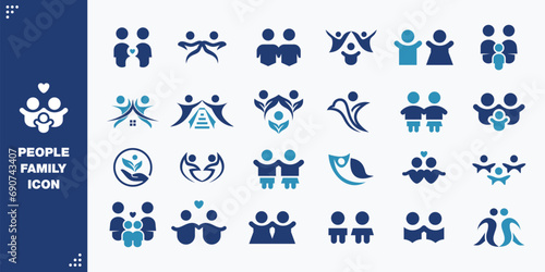 Set of icons. Contains group, family, human, team, community, friends, population, teamwork and senior icons.