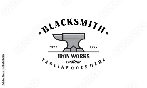 Anvil blacksmith logo design tamplate. Retro blacksmith illustration simple design.