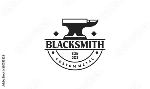 Anvil blacksmith logo design tamplate. Retro blacksmith illustration simple design.