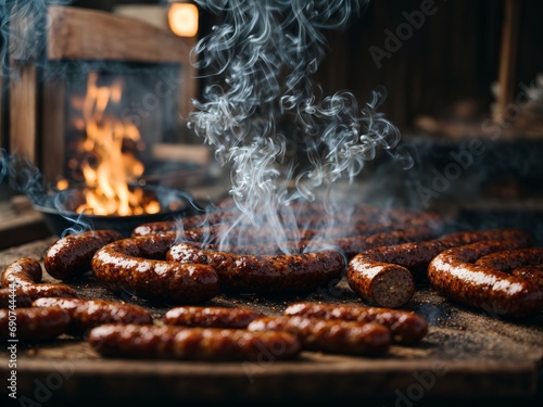 Grilling a Delicious Assortment of Sausages photo