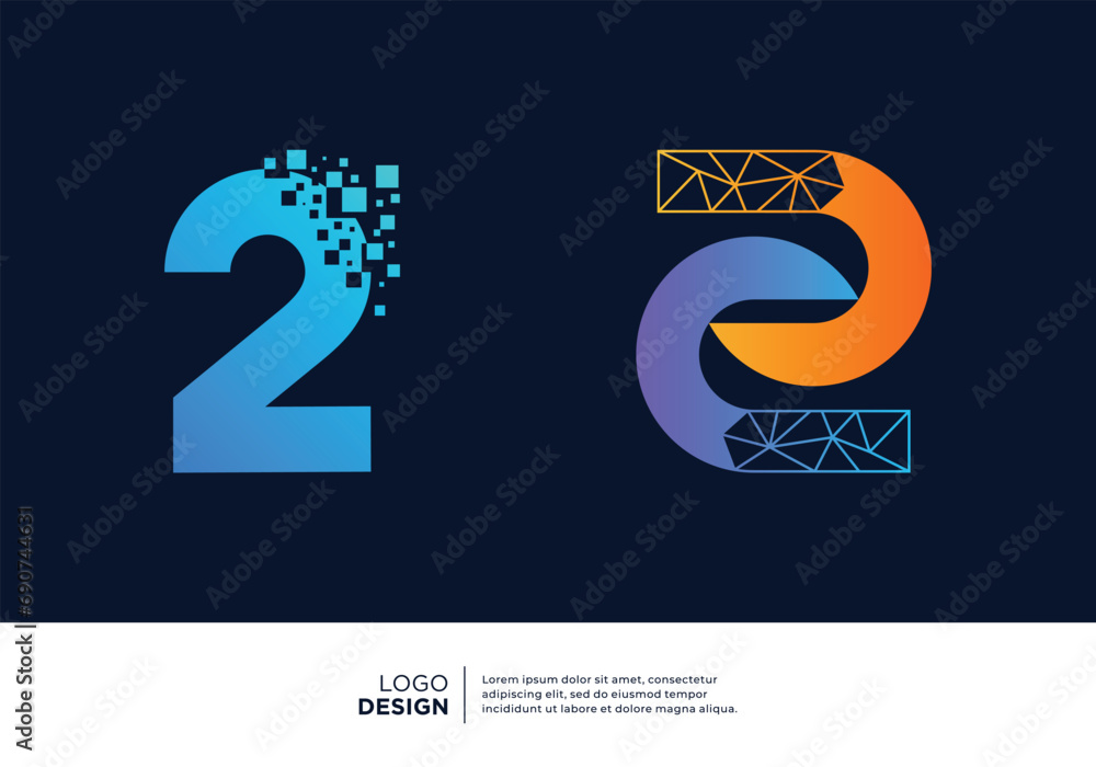 Number 2 logo design collection. Abstract symbol for digital technology.