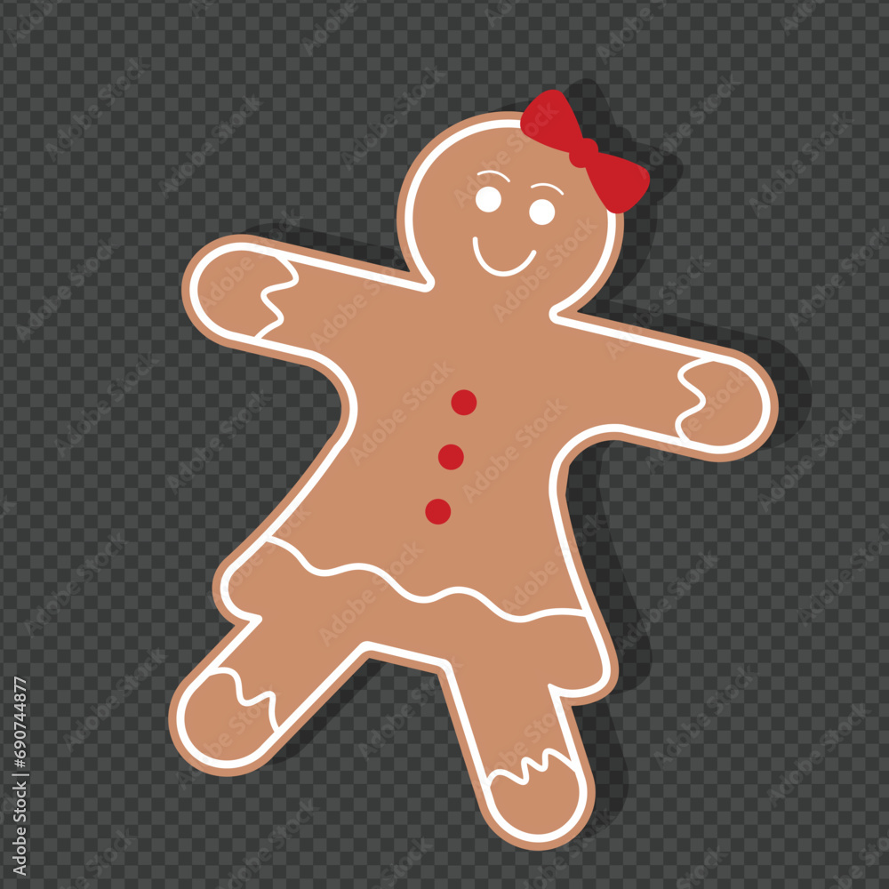 Vector gingerbread woman Christmas cookie design element isolated on transparent background. Vector Christmas decoration. Gingerbread cookie isolated on transparent background. Vector gingerbread woman Christmas cookie design element isolated on transparent background. Vector Christmas decoration. Gingerbread cookie isolated on transparent background.