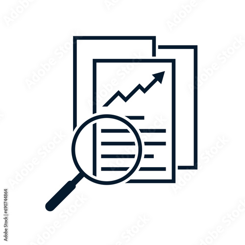 The concept of audit, document verification, increasing statistics and income. Vector linear icon isolated on white background.