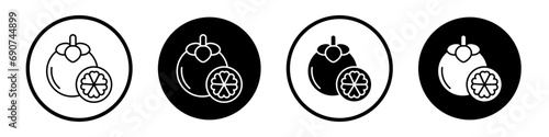 Mangosteen icon set. garcinia vector symbol in black filled and outlined style. photo