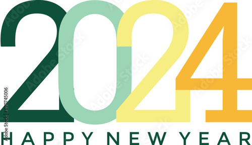 Happy new year 2024 design. With colorful truncated number illustrations. Premium vector design for poster, banner, greeting and new year 2024 celebration.