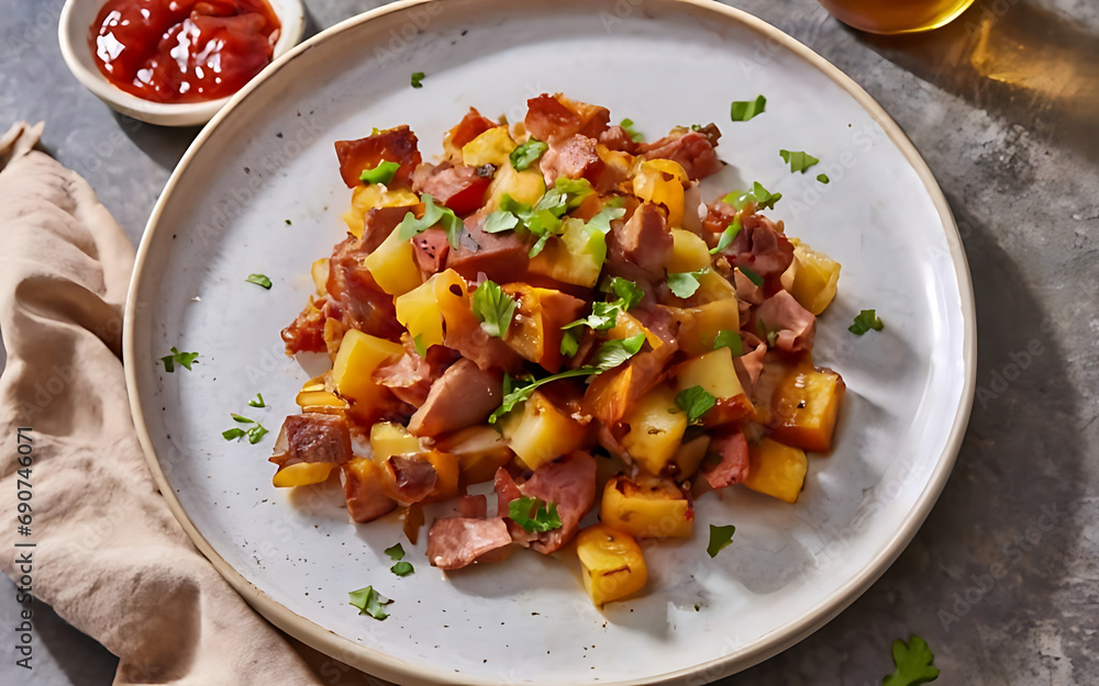 Capture the essence of Corned Beef Hash in a mouthwatering food photography shot Generative AI Capture the essence of Corned Beef Hash in a mouthwatering food photography shot Generative AI