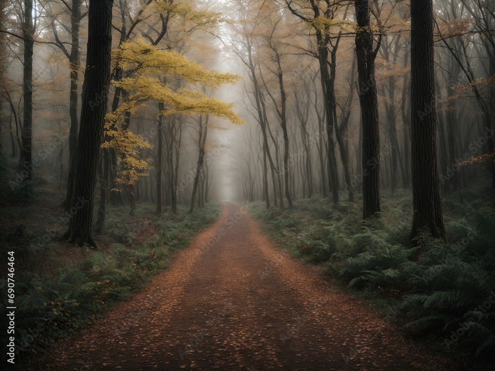 Fototapeta premium A Serene Dirt Road Surrounded by Lush Forest