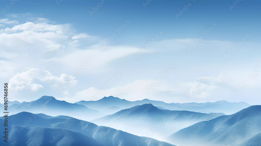 A blue mountain range with a sky background that is very high in the air and has a few clouds