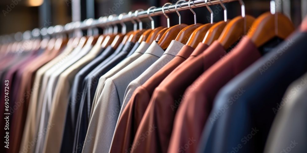 custom made wallpaper toronto digitalA rack of men's shirts hanging in a clothing store.