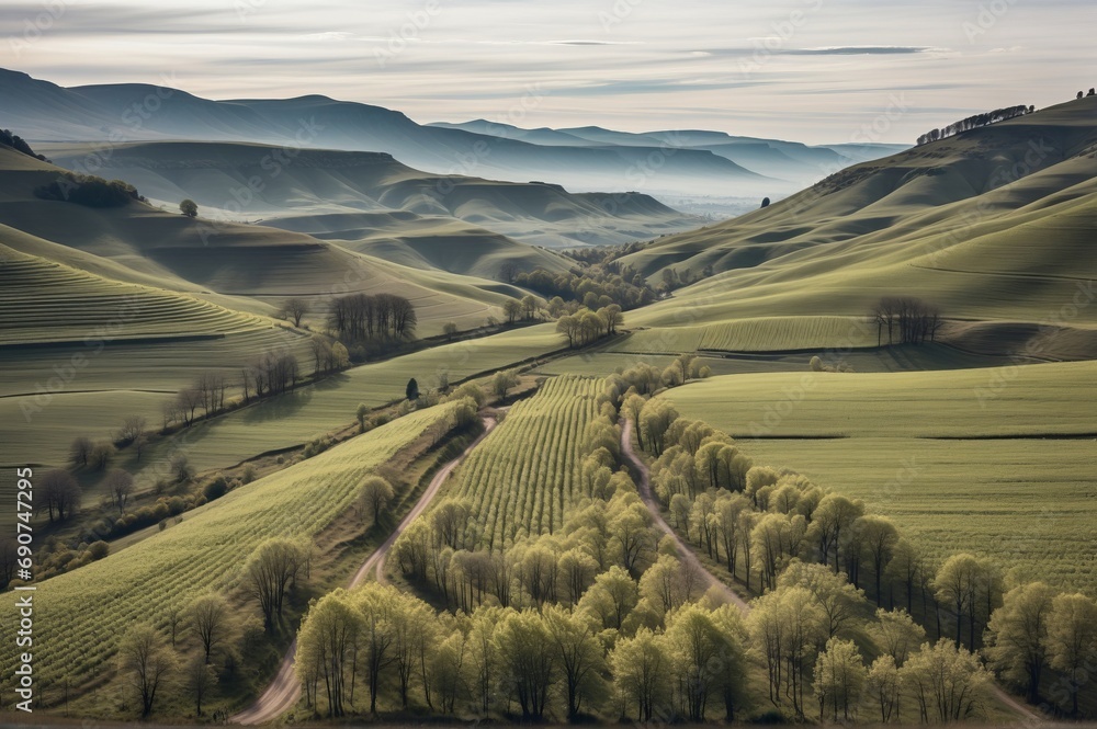 Obraz premium An Aerial View of a Green Valley With Trees