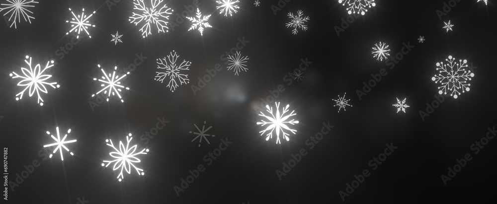 Snowflakes and bokeh lights on the blue Merry Christmas background. 3D render Snowflakes and bokeh lights on the blue Merry Christmas background. 3D render