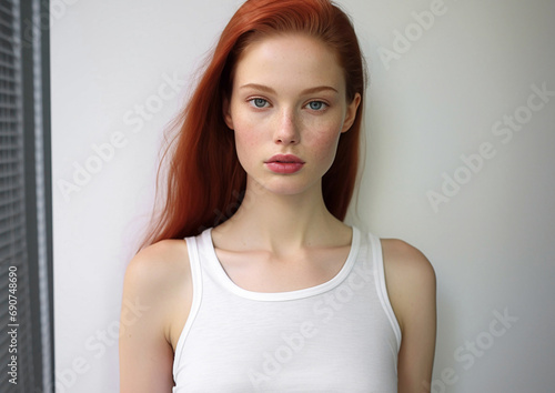 Young beautiful woman taking snapshot polaroid photo in fashion modeling agency.Macro.AI Generative.