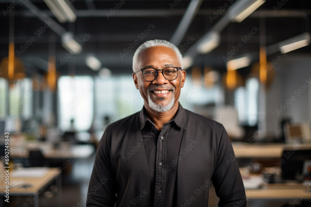 Obraz premium Portrait of senior businessman in black suit looking at camera.