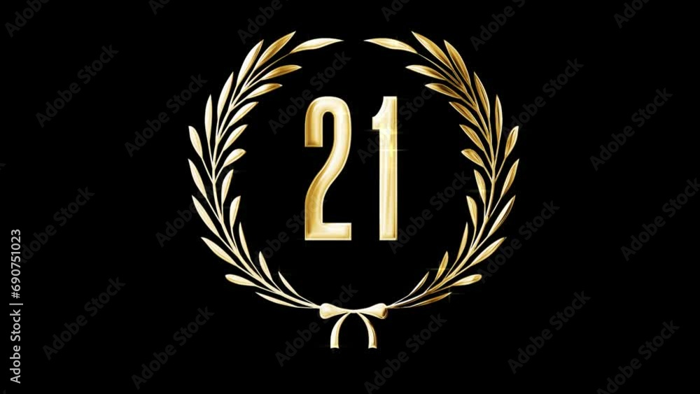 Golden laurel wreath and number 21, award, alpha channel Golden laurel wreath and number 21, award, alpha channel