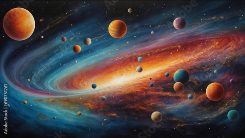 A Painting of Planets in the Sky