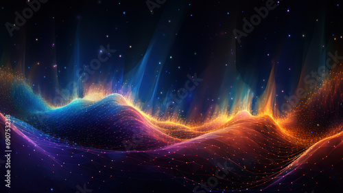 Futuristic Data Technology Background, Abstract Digital Particle Wave