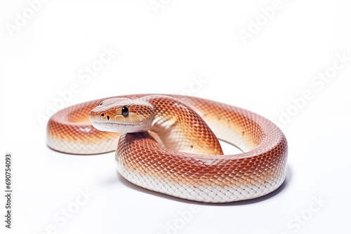 Snakeskin Closeup Portrait on White, Exotic Snake in Studio