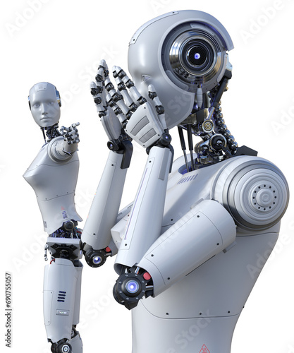 Intelligenza artificiale robot computer umanoide donna su fondo trasparente photo