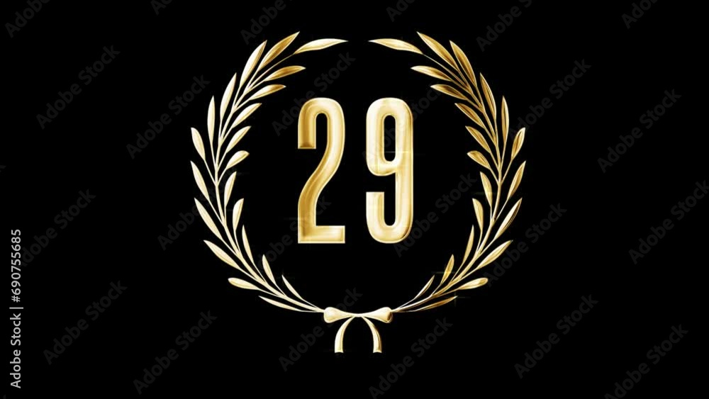Golden laurel wreath and number 29, award, alpha channel Golden laurel wreath and number 29, award, alpha channel