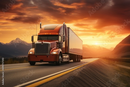 transport truck at sunset